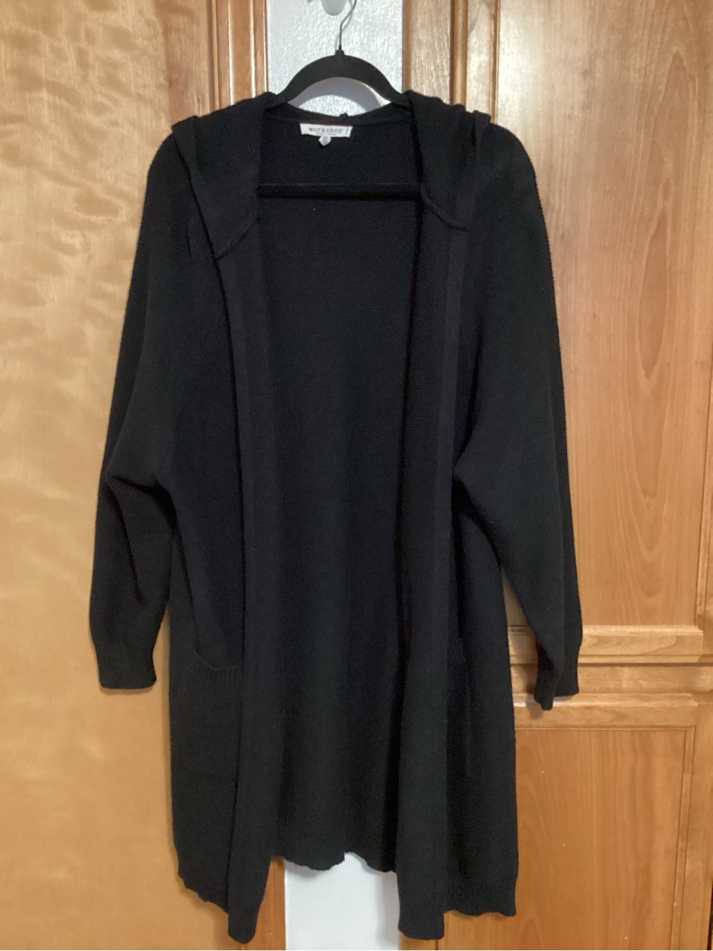 Workshop Republic Clothing Black Hooded Open-Front Cardigan, Size 1X, EUC